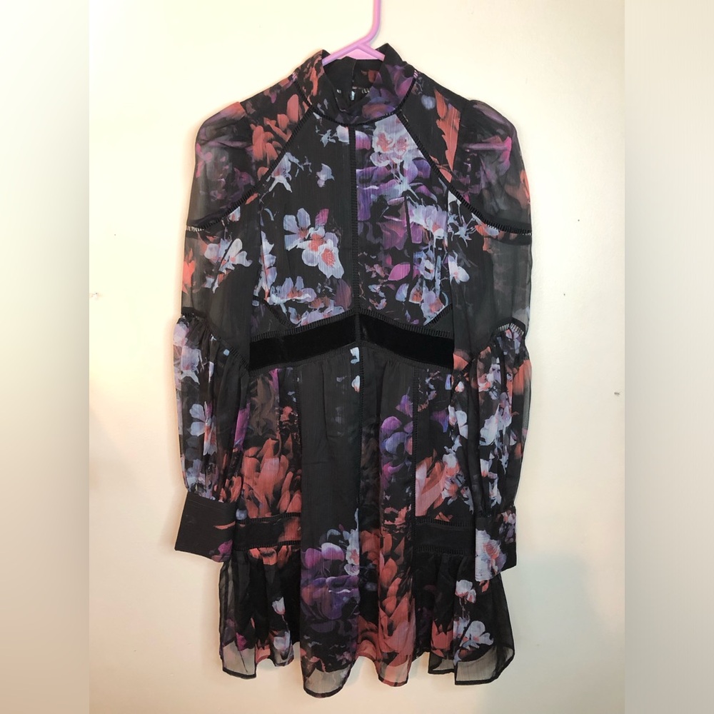 Ted Baker Dress $325 NWT Gretaah ladder trim mini dress black pink purple XS/1 - Picture 4 of 11